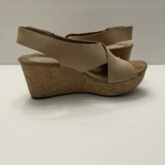 Clarks Sandals Caslynn Shae Platform Slingback Beige Light Tan Size 8 Wedge Cork - Picture 6 of 11